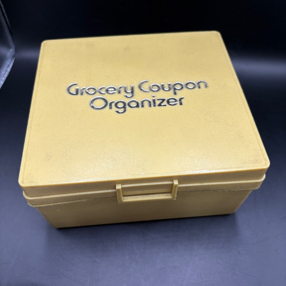 Vintage Grocery Coupon‎ Organizer Box Holder Storage Container Yellow